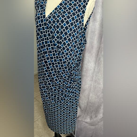Charter Club Womens Mock Wrap Dress Blue Stretch Mosaic Print Sleeveless Size 3X - Picture 3 of 9